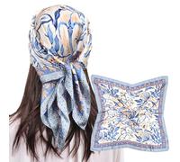 MEANBEAUTY Femme Bandana Écharpe Square Carré 70 x 70 cm Satin de Soie Multifonction Floral Impression Foulard -Floral 12