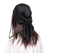 MEANBEAUTY Femme Bandana Écharpe Square Carré 70 x 70 cm Satin de Soie Multifonction Floral Impression Foulard -Noir