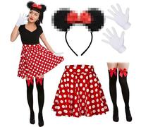 Meanju Déguisement Souris Pour Femme Avec Bandeau à Paillettes Blanches + Jupe Plissée + Bas Au-dessus du Genou + Gants Pour Fête Costumée, Déguisement, Fête de Carnaval (M) Rouge