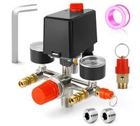MEANLIN MEASURE Compresseur d'air Pressostat Vanne de régulation 8.3-10.3 BAR/120-150 PSI 110V-240V 1 voie Pièces de rechange Avec manomètre 0-12BAR/0-180PSI et régulateur de collecteur