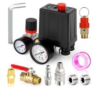 MEANLIN MEASURE Pressure Switch Control Valve 6~8 BAR/90~120 PSI 110V~240V 4 way Replacement Parts With 0~12 BAR/180 PSI Air Compressor Regulator and Safety Pressure Relief Valve