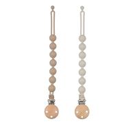 meanus Lot de 2 attache-tétine en silicone 2 en 1, porte-tétine et anneau de dentition au design monobloc, pour bébé, fille et garçon, sans BPA, sable et gris clair