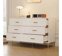 Mearx Buffet 6 tiroirs, commode à façade ondulée et pieds métalliques, buffet, commode avec tiroirs, H76/B120/T40 cm, blanc