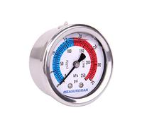Measureman Cadran de 5,1 cm, manomètre de filtre de piscine rempli de liquide, boîtier en acier inoxydable 304, 0-35 psi/250 kPa, montage arrière central NPT de 6,35 mm