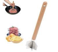 Meat Chopper for Ground Beef, 11 Inch 304 Stainless Steel Ground Meat Masher with 6 Curved Blades & Anti-Slip Wooden Handle, Heat Resistant Hamburger Smasher Tool for Potatoes, Jam & Fruits (1pcs)