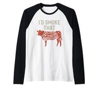 Meat Lover I'd Smoke That Beef Cuts Illustration Manche Raglan