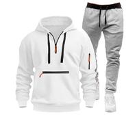 Meaunzyl Combinaison pour homme 2025 - Veste de Jogging Costume en peluche complète de sport Jogging Suit Activewear Pantalon Y2K Sweat à capuche avec Zip/Pull-On Sans Pour Jogging, Gym, Hiver, Blanc
