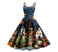 Meaunzyl Costume d'Halloween pour femme, élégant Curvy robe d'impression sanglante, manches courtes, midi, robe de soirée gothique, robe de soirée pour carnaval, Halloween, fêtes
