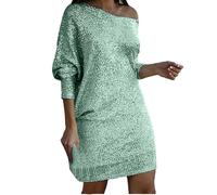 Meaunzyl Robe de Soirée pour Femmes Paillettes Robe de Mariée Sexy Épaules Découvertes Fendue Robes de Partie Élégant Brillant Grande Taille Vêtements pour Noël Slim Fit Robe de Cocktail Courte, Vert