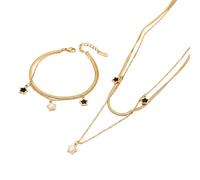 meberg Karma NH10043088 Parure de bijoux avec collier et bracelet étoiles en acier inoxydable plaqué or 2 pièces pour femme Bracelet et chaîne Bijoux de vacances Accessoires de mode de soirée