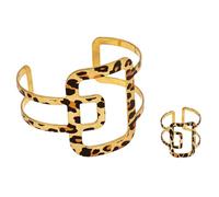 meberg Karma NH10797737 Parure de bijoux pour femme avec bracelet et bague en forme de léopard Doré/marron Design moderne Bijou fantaisie élégant Idée cadeau