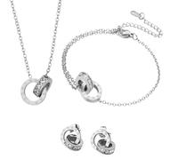 meberg Karma NH11076695 Parure de bijoux pour femme en acier inoxydable avec zircons dorés ou argentés, chaîne et boucles d'oreilles, bracelet dans une boîte à bijoux réglable, collier cadeau pour