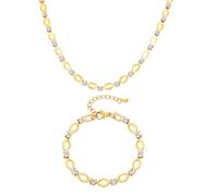 meberg Karma NH11250184 Ensemble de 2 colliers et bracelets en acier inoxydable plaqué or avec zircons pour femme
