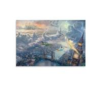 MEBSJY Poster sur toile Fée Clochette et Peters Pan Fly to Neverland - Décoration murale pour salon, chambre à coucher - Sans cadre : 60 x 90 cm