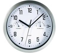 Mebus Horloge murale 06992 à quartz avec thermomètre et hygromètre Ø 25,5 cm, argent