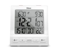 Mebus Réveil radio-piloté 56813 – Thermomètre intérieur, rétroéclairage, 2 alarmes – Blanc