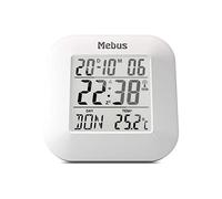 MEBUS digitaler Funk-Wecker mit Thermometer, Datumsanzeige und Beleuchtung, Snooze-Funtion, Material: Kunststoff, Farbe: Weiß, Modell: 51511
