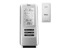 MEBUS funkgesteuerte Wetterstation mit Außensensor, Thermometer, Hygrometer, Funkuhr, Wohlfühlindikator bewertet Raumklima, Wettervorhersage, Mondkalender, Wecker, Farbe: Silber, Modell: 40627