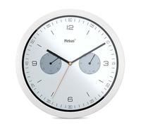 Mebus Horloge Murale Moderne à Quartz avec Affichage de la température et de l'humidité, Grand diamètre de 26 cm, Salon, Cuisine, Ronde/Modèle : 16101 / Couleur : Blanc