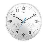 Mebus Horloge Murale Moderne à Quartz avec Affichage de la température et de l'humidité, Grand diamètre de 30 cm, Salon, Cuisine, Ronde/Modèle : 16181 / Couleur : Blanc