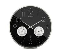 Mebus Horloge Murale Radio-pilotée avec Thermo et hygromètre, silencieuse, Cadre argenté, Noir, modèle 12988 - Fonctionnelle et élégante