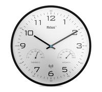 Mebus Horloge Murale Radio-pilotée Moderne avec Affichage de la température et de l'humidité, 30 cm, Horloge Radio-pilotée, Salon, Horloge de Cuisine/Modèle : 52840 / Couleur : Noir