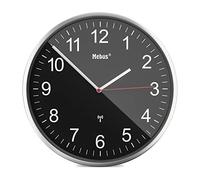 Mebus Horloge Murale radiofréquence Grande Horloge radiofréquence Moderne Cadre en Aluminium, Bien lisible, Horloge de Gare, Salon, Bureau, Couleur : Noir, 30 cm