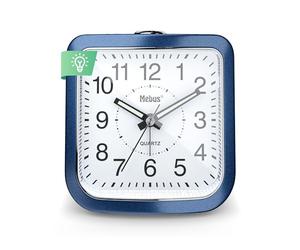 MEBUS Quarz-Wecker, geräuscharm Ohne Ticken, Leuchtzeiger, Alarm mit Weckwiederholung (Snooze), Zifferblattbeleuchtung Auf Knopfdruck, Farbe: Blau, Modell: 26158 BxHxT: 8,8x8,3x4,2 cm