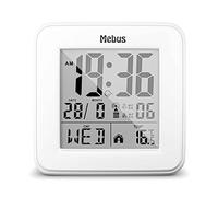 Mebus Réveil radio digital avec affichage de la température, éclairage, Calendrier, Compact et stable, Noir, Modèle : 25594