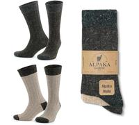 MEBY Lot de 2 paires de chaussettes thermiques chaudes en alpaga - Chaussettes d'hiver épaisses et moelleuses - Chaussettes de randonnée en laine d'alpaga pré-lavées, Beige-Braun 3096, 39-42