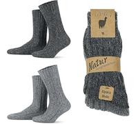 MEBY Lot de 2 paires de chaussettes thermiques chaudes en alpaga - Chaussettes d'hiver épaisses et moelleuses - Chaussettes de randonnée en laine d'alpaga pré-lavées, 5 couches gris/anthracite 3094,