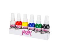 MEBY Lot de 6 Spray-Peinture textile pour textiles clairs - 6 Batik couleurs de 100 ml chacune. Couleurs T-shirts en spray. Fixation facile et lavable jusqu'à 40 °C. (6 couleurs)