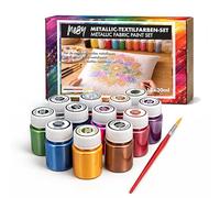 MEBY Teintures textiles - Lot de peintures pour tissu avec pinceau, couleurs métallisées résistantes au lavage et lumineuses, idéales pour t-shirts, sacs et tissus (12 couleurs métallisées x 30 ml)