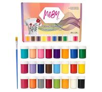 MEBY Teintures textiles - Lot de peintures pour tissu avec pinceau, couleurs textiles résistantes et lumineuses pour enfants et adultes, idéal pour t-shirts, sacs et tissus (24 couleurs)