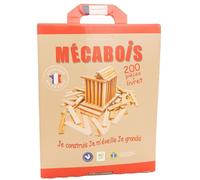Mécabois – Baril jeu de construction – 200 planchettes pin naturel lisses – Fabriqué en France