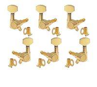 Mécaniques de guitare autobloquantes, mécaniques métalliques scellées for guitares électro-acoustiques (3L 3R, lot 6) avec petits boutons et trou fixe à 45°(Gold)