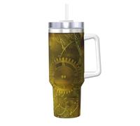 Mécanisme rétro steampunk jaune,Gobelet isotherme Ice Bully de 40 oz avec poignée, couvercle et paille, en acier inoxydable, pour voiture ou café.