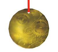 Mécanisme rétro Steampunk Jaune, Pendentif Rond en Verre, décoration Suspendue pour cheminée de Noël