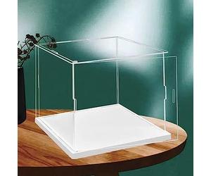 MECC Vitrine Acrylique Transparente Ouverte, Base Blanche, Housse Anti-poussière de Collection (10x8x8 inches / 25x20x20 cm)