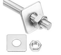 MECCANIXITY 1 lot de tiges entièrement filetées M10 x 100 mm, 201 tiges filetées en acier inoxydable, filetage à droite avec écrou rondelle carrée pour ancrage structurel, vis de fixation