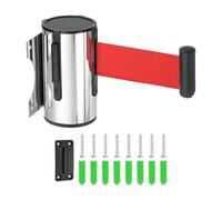 MECCANIXITY Barrière de ceinture rétractable à montage mural, 5 m, ceinture rétractable pour file d'attente, magasin, stade, ceinture rouge avec étui en acier