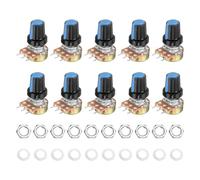 MECCANIXITY Lot de 10 potentiomètres WH148 B500K Ohm, 3 broches, résistances variables, potentiomètre rotatif linéaire simple avec boutons rotatifs bleus et noirs, rondelles