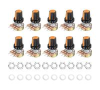 MECCANIXITY Lot de 10 potentiomètres WH148 B500K Ohm, 3 broches, résistances variables, potentiomètre rotatif linéaire simple avec boutons rotatifs orange et noirs, rondelles