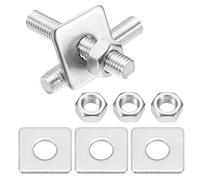 MECCANIXITY Lot de 2 tiges entièrement filetées M10 x 50 mm, tiges filetées en acier inoxydable 201, filetage à droite avec écrou rondelle carrée pour ancrage structurel, vis de fixation