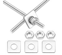 MECCANIXITY Lot de 2 tiges entièrement filetées M4 x 350 mm, tiges filetées en acier inoxydable 201, filetage à droite avec écrou rondelle carrée pour ancrage structurel, vis de fixation