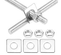 MECCANIXITY Lot de 2 tiges entièrement filetées M5 x 250 mm, 201 tiges filetées en acier inoxydable pour tige droite avec écrou rondelle carrée pour ancrage structurel vis de fixation