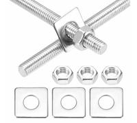 MECCANIXITY Lot de 2 tiges entièrement filetées M5 x 300 mm, 201 tiges filetées en acier inoxydable pour tige droite avec écrou rondelle carrée pour ancrage structurel vis de fixation