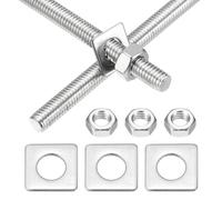 MECCANIXITY Lot de 2 tiges entièrement filetées M6 x 500 mm, tiges filetées en acier inoxydable 201 pour tige droite avec écrou rondelle carrée pour ancrage structurel vis de fixation