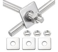 MECCANIXITY Lot de 2 tiges entièrement filetées M8 x 80 mm, tiges filetées en acier inoxydable 304, filetage à droite avec écrou rondelle carrée pour ancrage structurel, vis de fixation