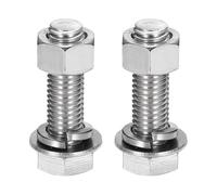 MECCANIXITY Lot de 2 vis à tête hexagonale M12 x 45 mm en acier inoxydable 304, boulons, écrous, rondelles plates et de verrouillage, entièrement filetés, finition brillante pour maison, électronique